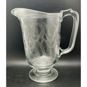 Vintage/Antique EAPG 9" Clear Glass Water Pitcher Etched Victorian Fern & Vine
